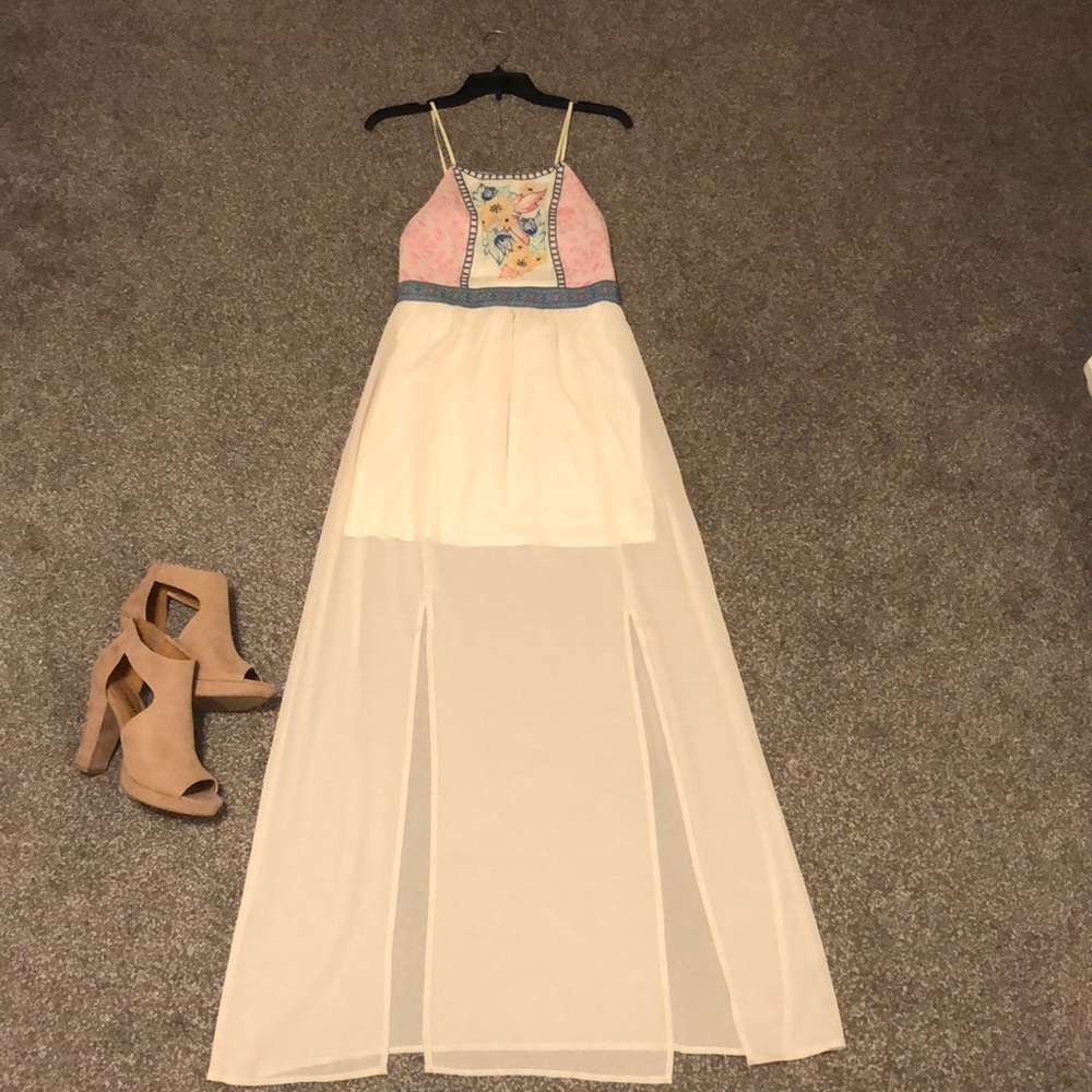 Ivory Front Slit Maxi Embroidered Dress
